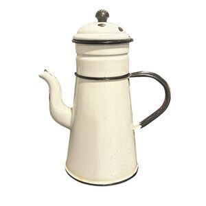 Vintage French Enamelware Black And White Enamel Drip Coffee Pot VGC